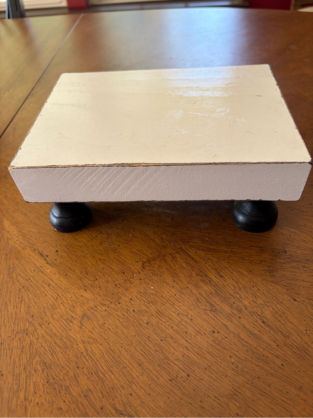 Distressed Wood Display Pedestal/ Riser - Cream Top with Black Feet